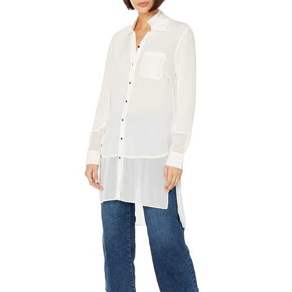 NWT$525 HALSTON Long Sleeve Georgette Insert Silk Shirt Tunic Long Blouse M 8-10 - Picture 14 of 14